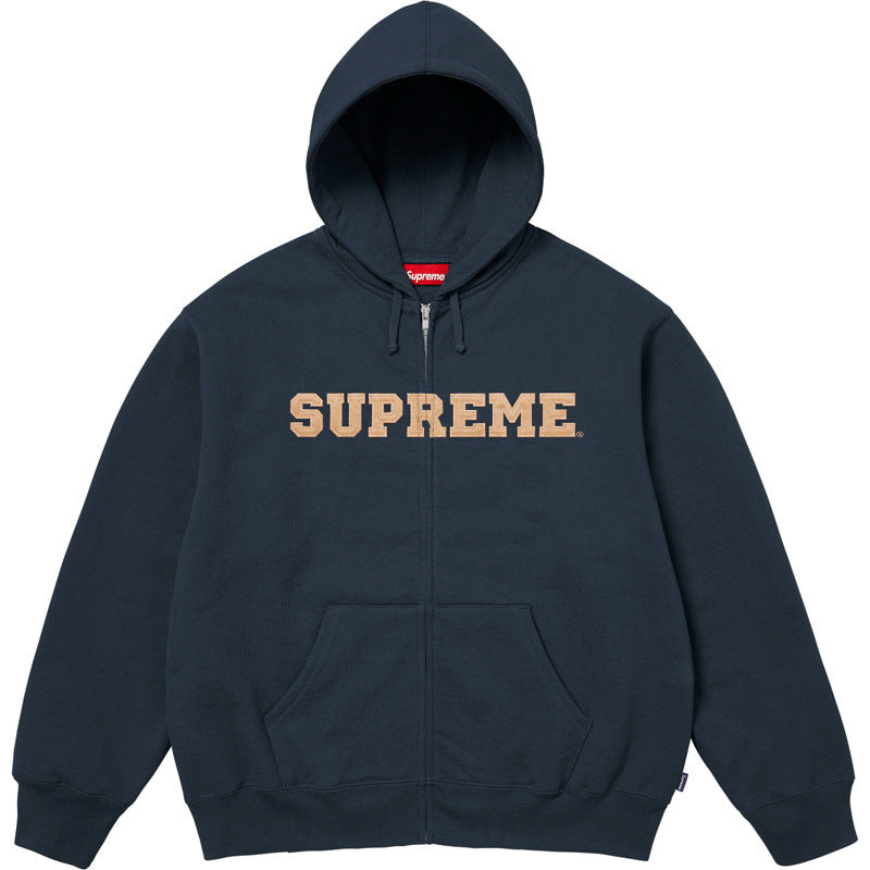 Supreme Collegiate Logo Zip-Up Hooded Sweatshirt - Navy / Tan