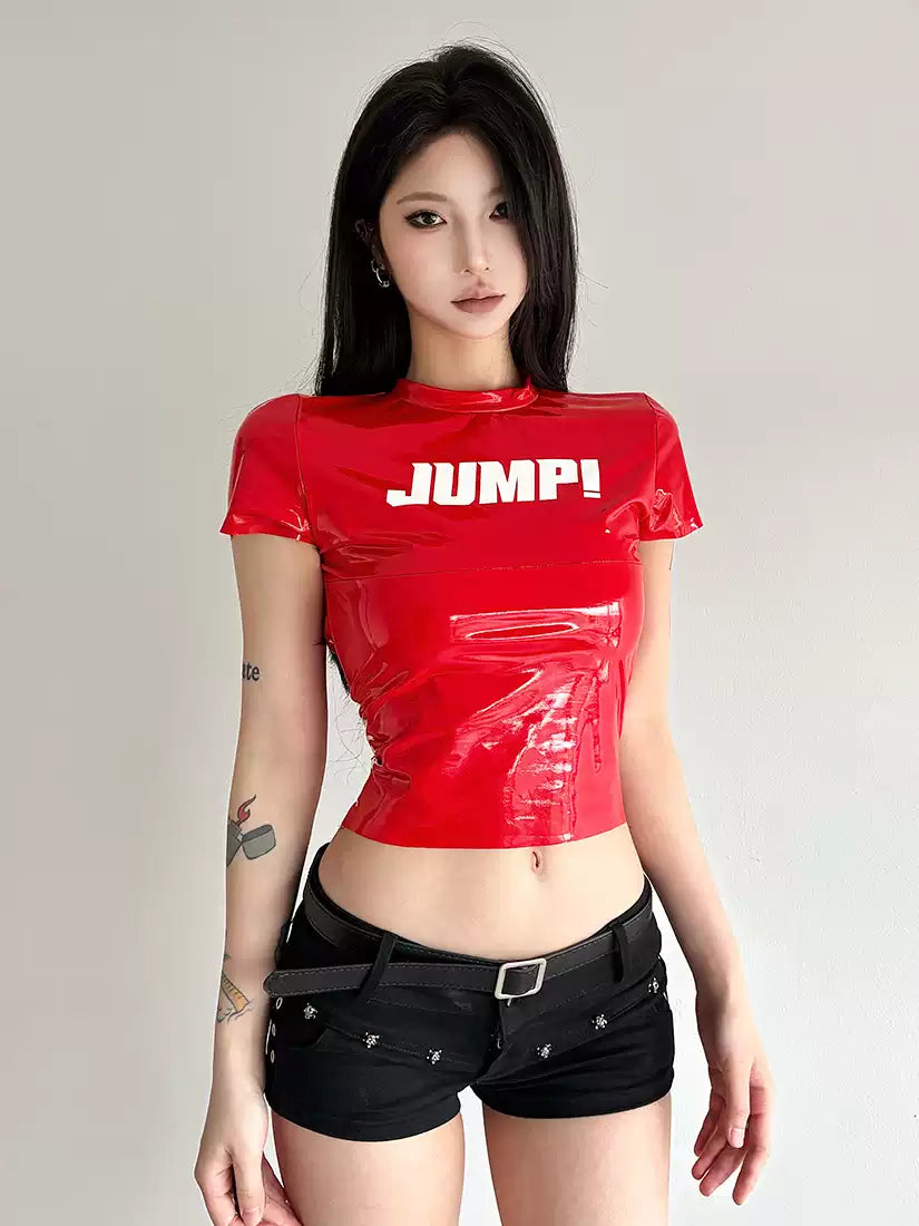 Cyberpunk Glossy PU Leather Graphic Tee