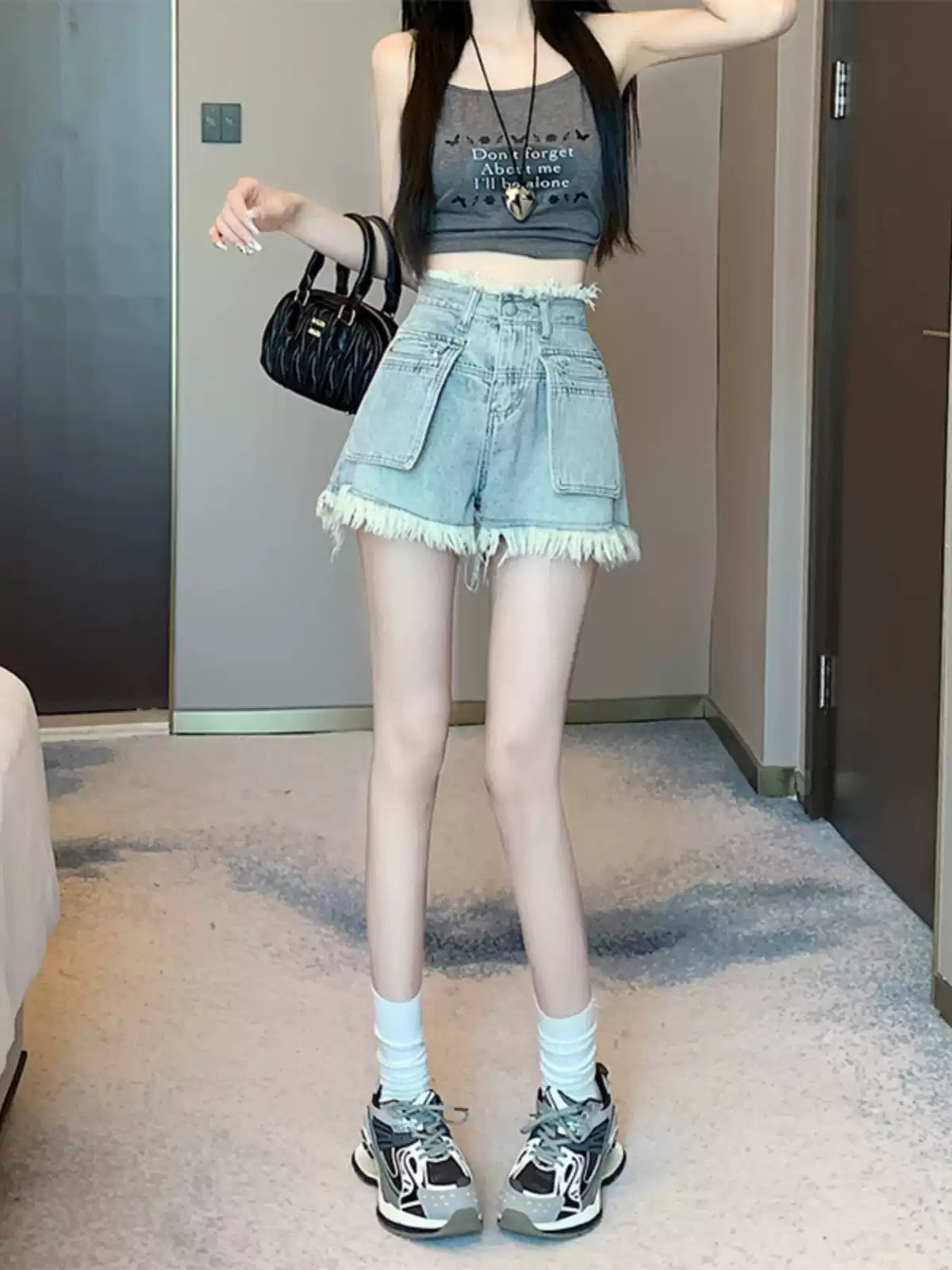Sisjuly Sun-Bleached Raw Hem Denim Shorts