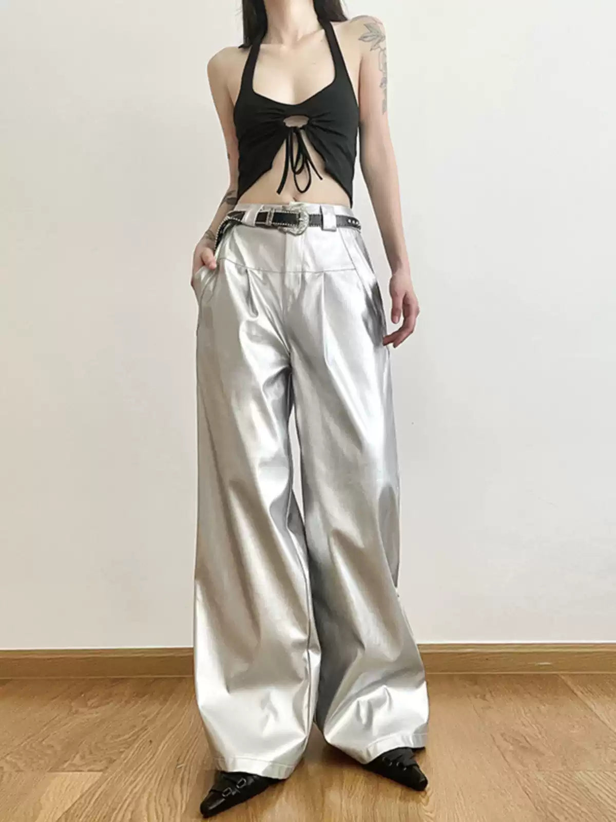 Sisjuly Metallic Cyber-Punk Slouchy Pants