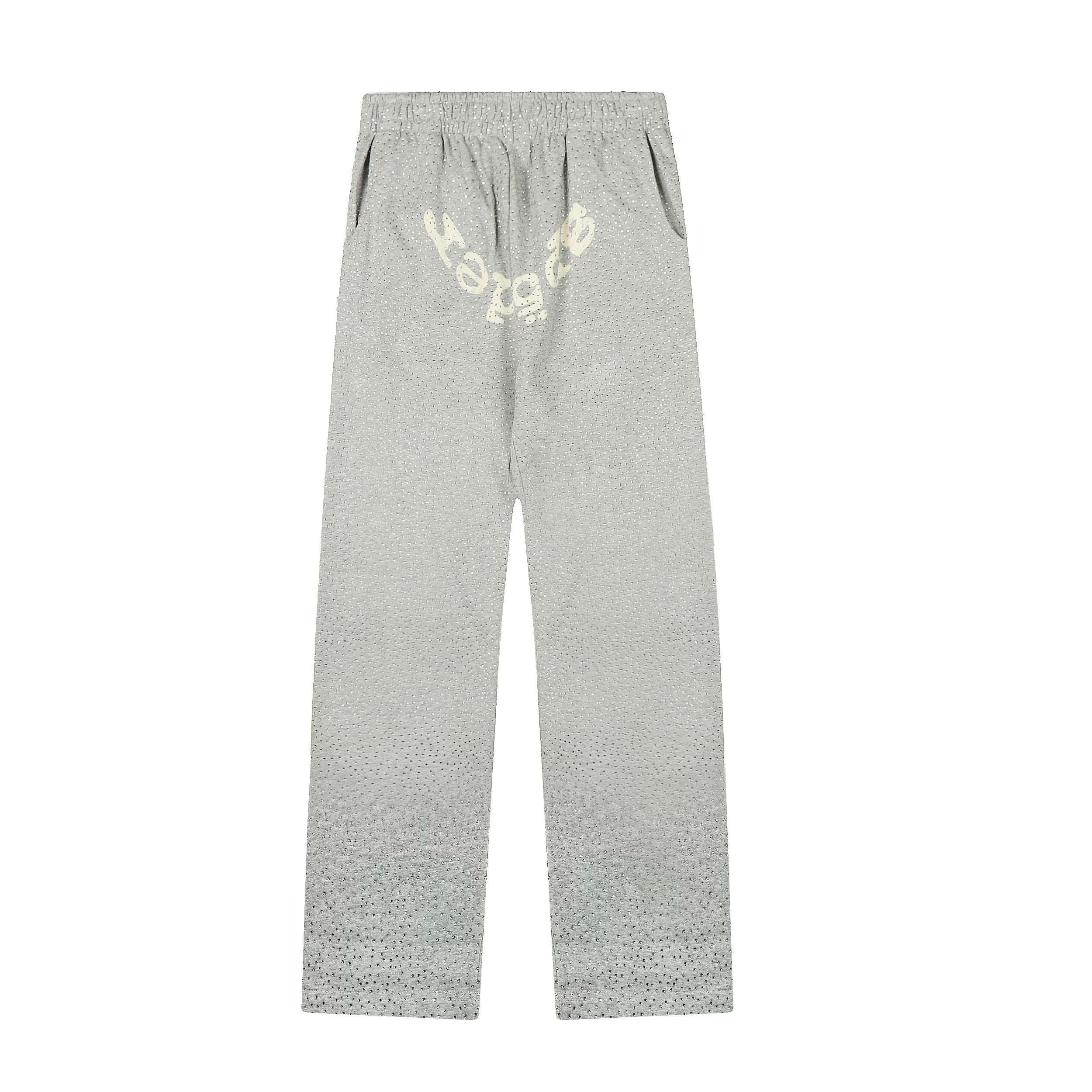 Sp5der Rhinestone Letter Graphic Grey Casual Sweatpants