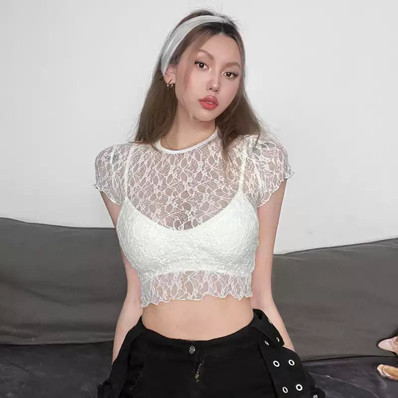 Chic Crochet Lace Cutout Tee