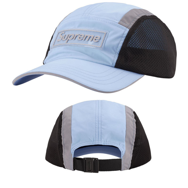 Supreme Light Blue and Black Reflective Piping 5-Panel Box Logo Camp Cap