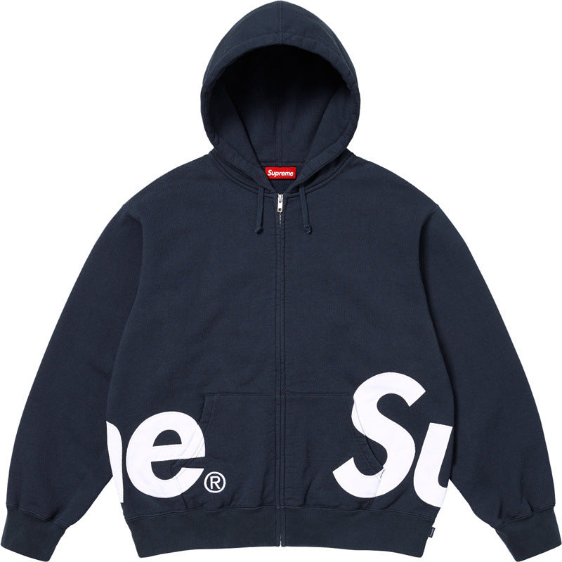 Supreme Big Logo Hooded Zip-Up Sweatshirt - Navy