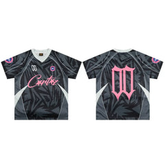 Corteiz Geometric Graphic Athletic Jersey T-Shirt - Black/Grey/Pink