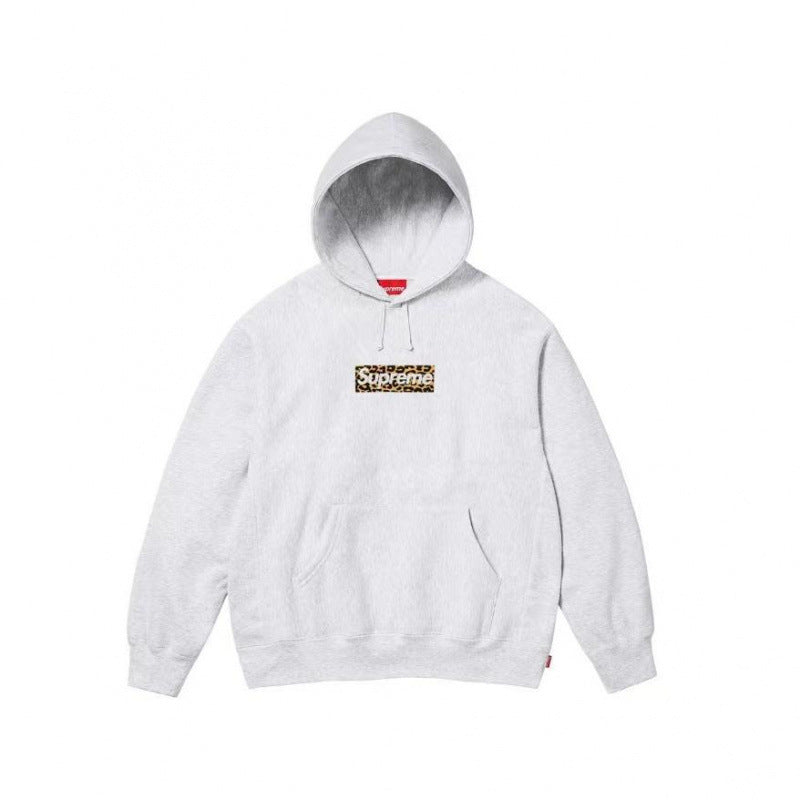Supreme Box Logo Hooded Sweatshirt - Heather Grey / Leopard