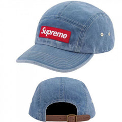 Supreme Light Blue Denim 5-Panel Red Box Logo Camp Cap