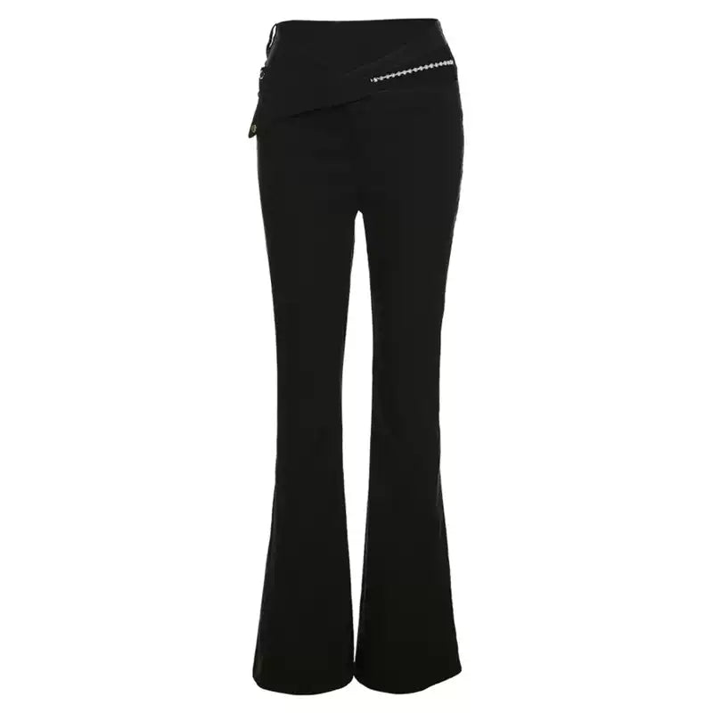Sisjuly Cutout Pearl-Chain High-Waist Cargo Pants
