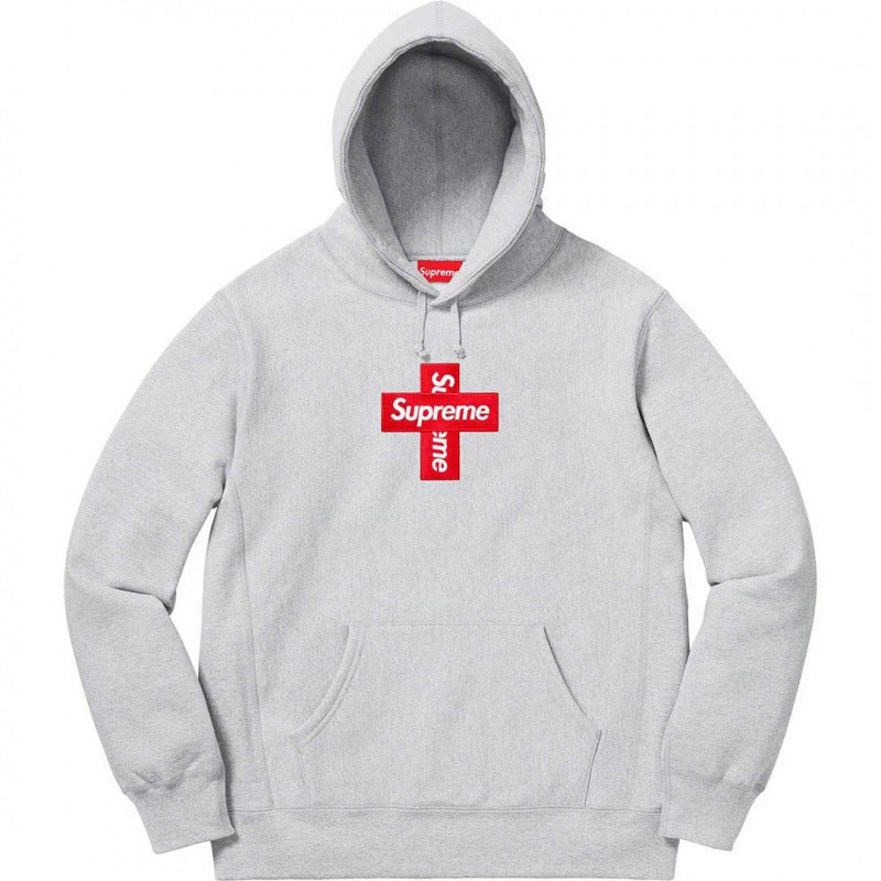 Supreme Cross Box Logo Hooded Sweatshirt - Heather Grey