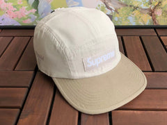 Supreme Off-White and Khaki Two-Tone Canvas Box Logo 5-Panel Camp Cap