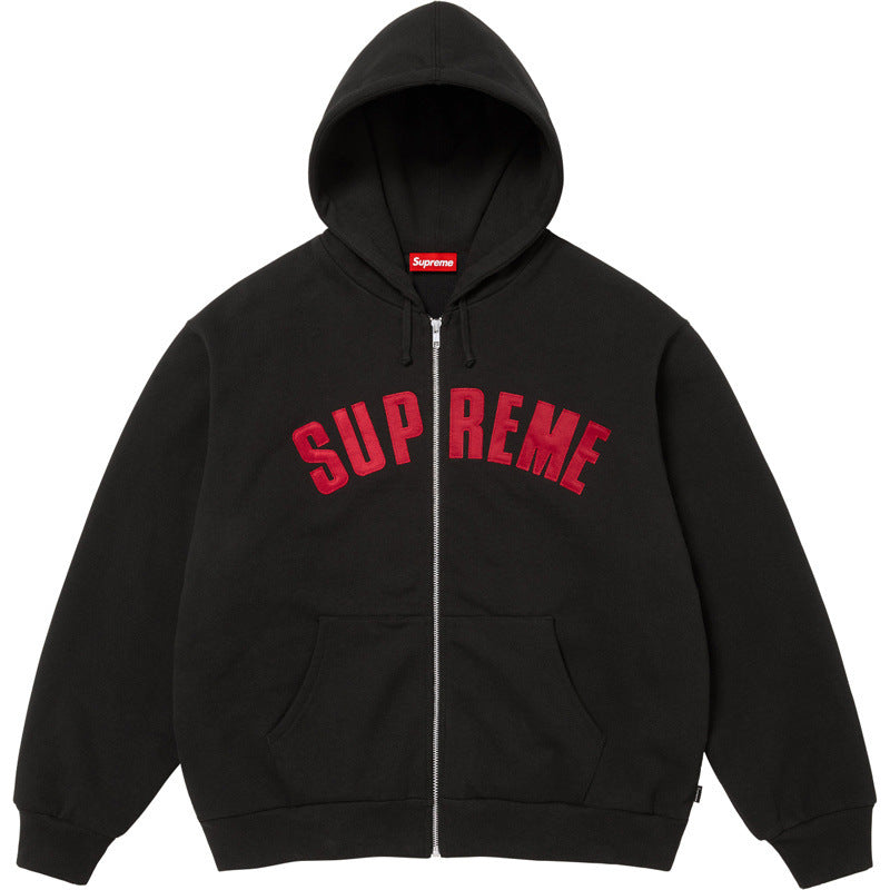 Supreme Arch Logo Zip-Up Hooded Sweatshirt - Black