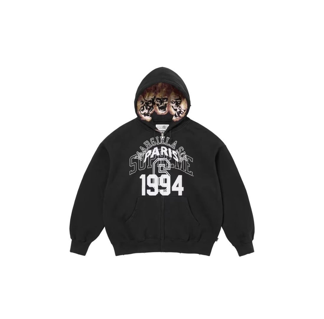 Supreme Paris 1994 Skull Hood Inner Print Full Zip Hoodie - Black