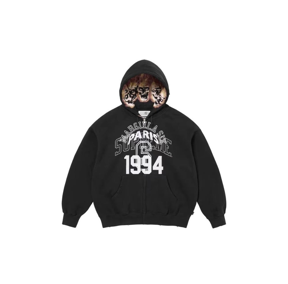 Supreme Paris 1994 Skull Hood Inner Print Full Zip Hoodie - Black