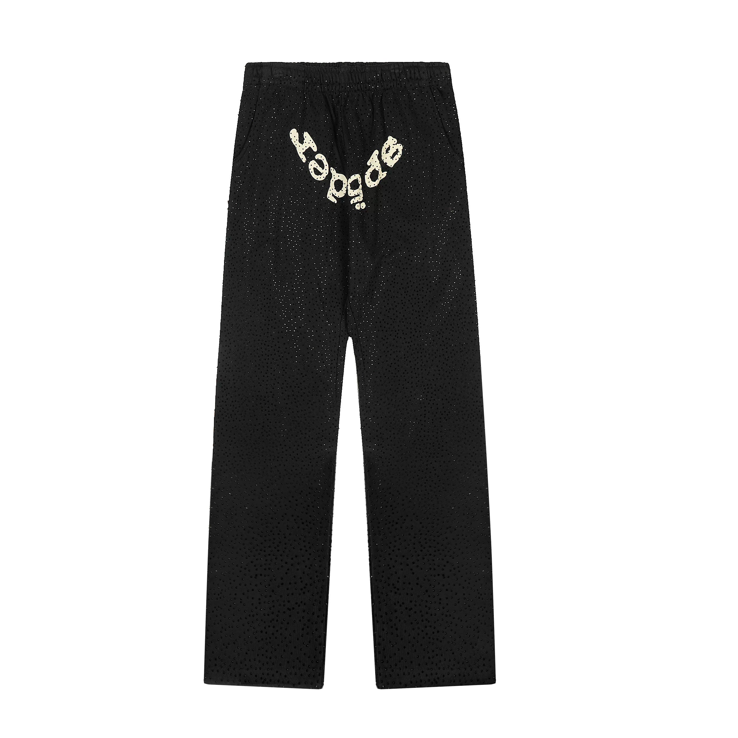 Sp5der Rhinestone Letter Graphic Black Casual Sweatpants