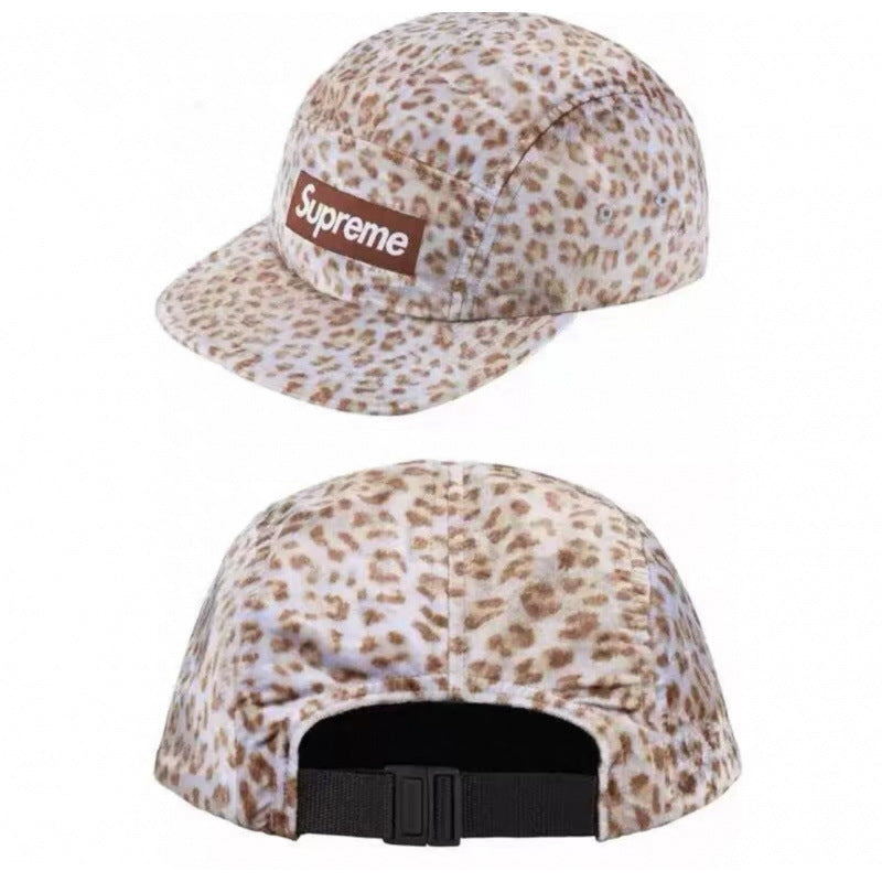 Supreme White Leopard Print 5-Panel Box Logo Camp Cap