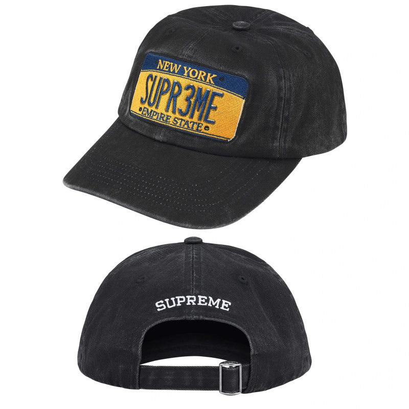 Supreme Black Washed Cotton License Plate 6-Panel Dad Hat