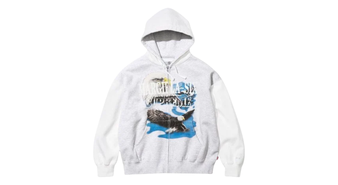 Supreme MM6 Maison Margiela Eagle Zip Up Hooded Sweatshirt White/Grey