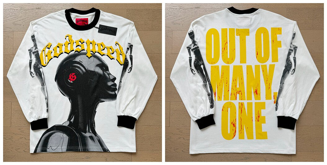 Godspeed "Out of Many, One" Robotic Graphic White Long Sleeve Tee