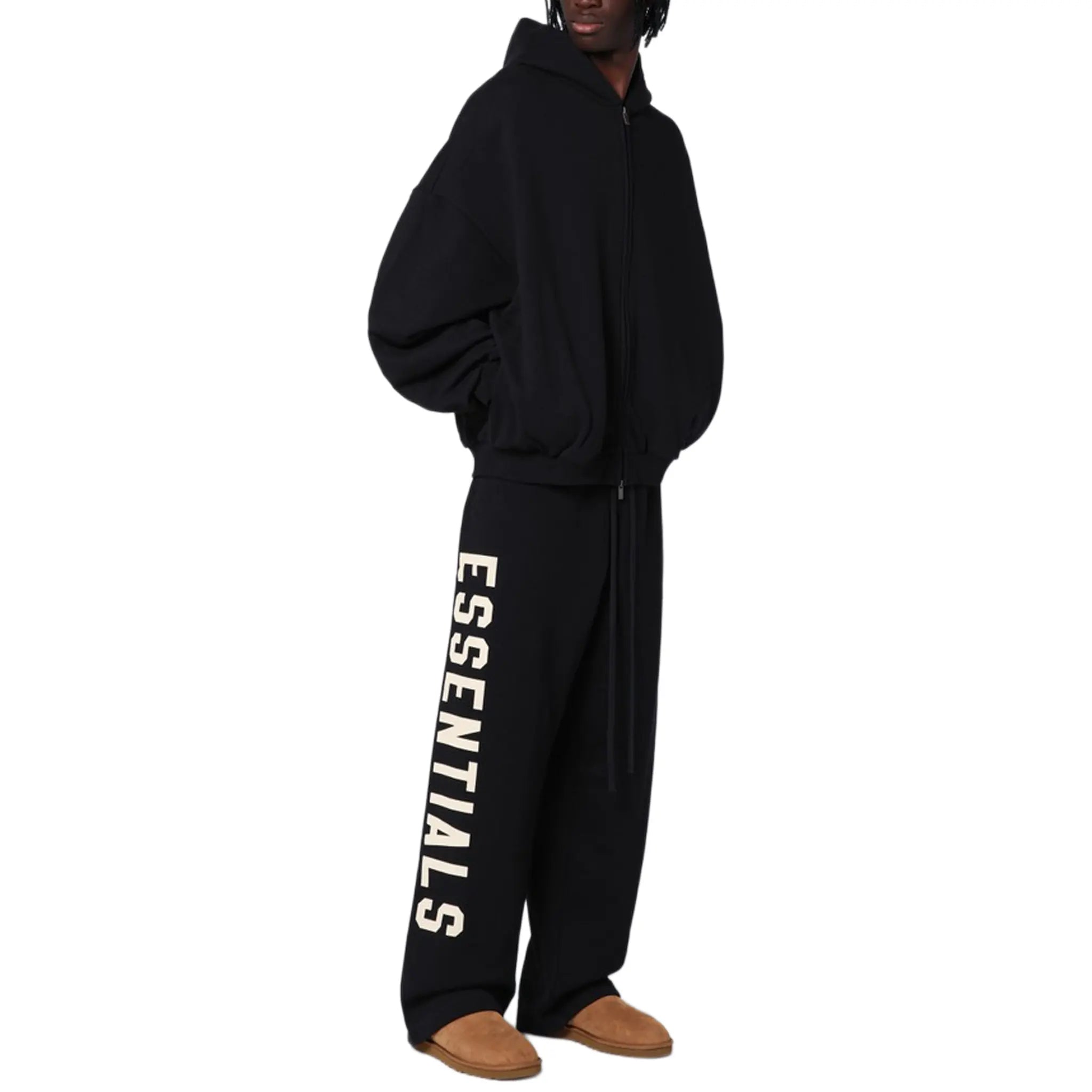 Fear Of God Essentials Heavy Fleece Black Zip-Up Hoodie (FW24)