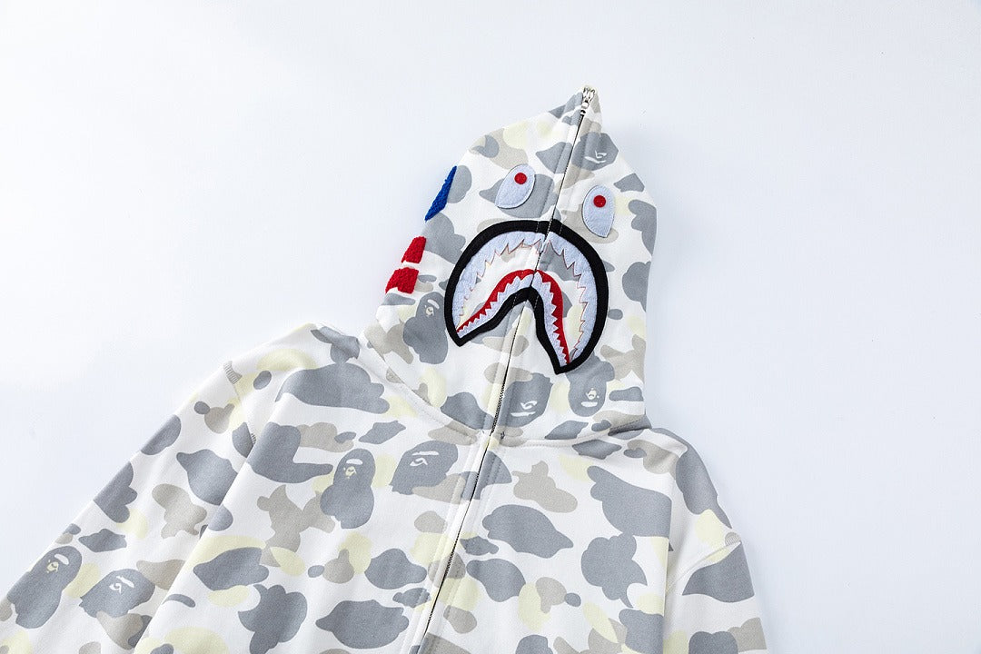 BAPE Shark Full Zip Camo Hoodie (White Camo)