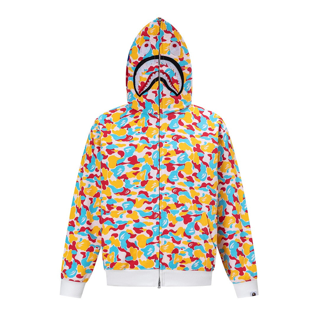 BAPE Shark Full Zip Camo Hoodie (Yellow, Blue & Red Multi-Camo)