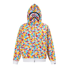 BAPE Shark Full Zip Camo Hoodie (Yellow, Blue & Red Multi-Camo)