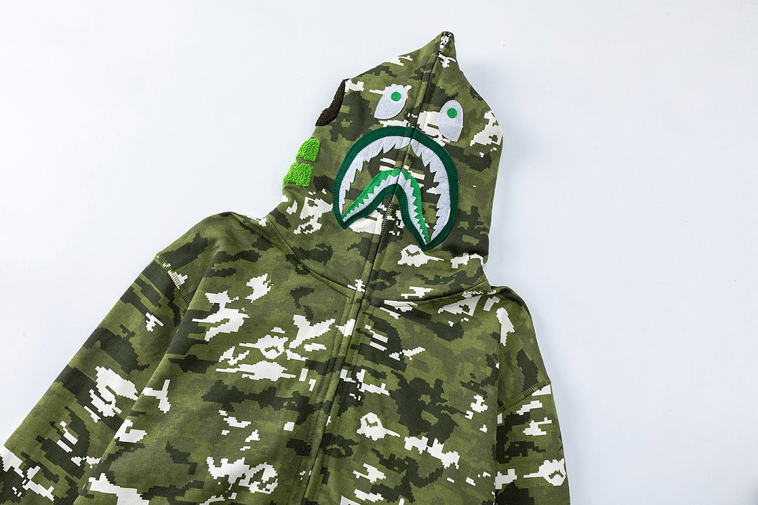 BAPE Shark Full Zip Snowflake Camo Hoodie (Green)