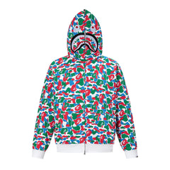 BAPE Shark Full Zip Camo Hoodie (Green, Red & Blue Multi-Camo)